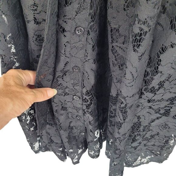 Torrid Womens Maxi Lace Shirt Dress Sz 1 Black Button Down Belted Cocktail Party - Picture 8 of 12